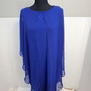 GLAMOUR PLUS SZ16 COBALT BLUE CHIFFON OVERLAY DRESS MOTHER BRIDE GROOM ELEGANT